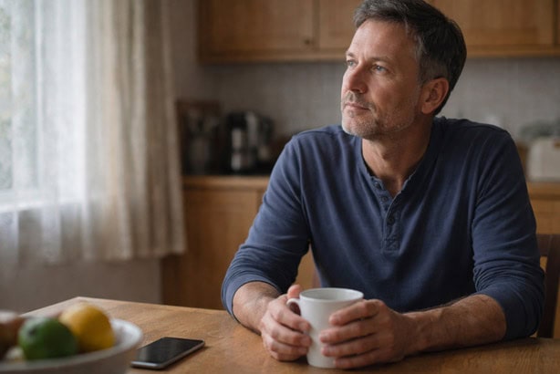man looking thoughtfully out of a window - self-belief