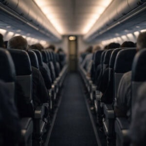 packed aircraft seats during flight - fear of claustrophobia when flying