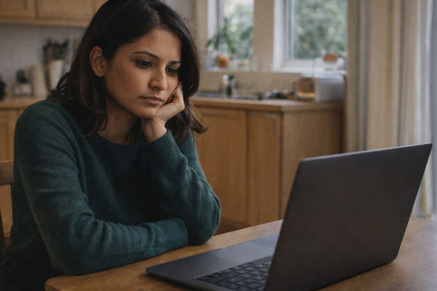 woman staring at a blank laptop screen - fear of failure